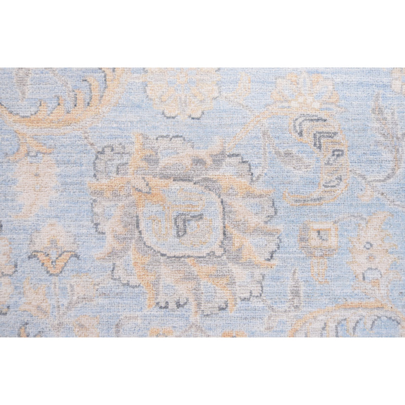 Tapis bleu clair et ivoire noué à la main de haute qualité