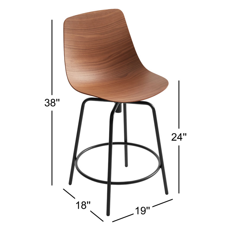 Clean Cut Swivel Stool with Metal Frame, Walnut, Counter Stool (24" Seat Height)