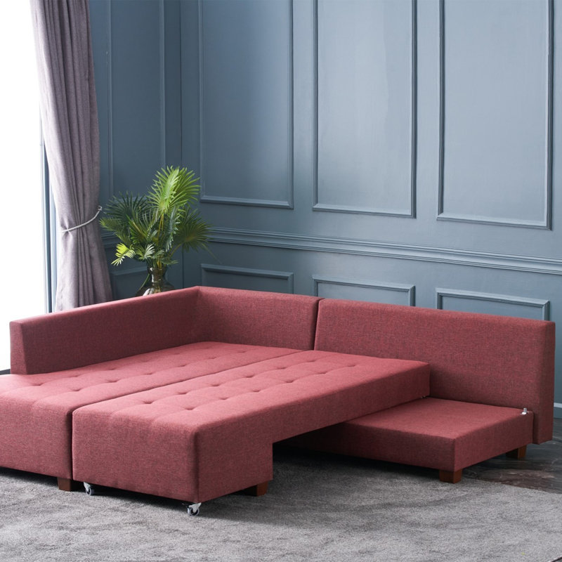 Canapé-lit large de 110,2 po Harjeevan, Orienté à gauche (vu de face), 100 % polyester rouge bordeaux