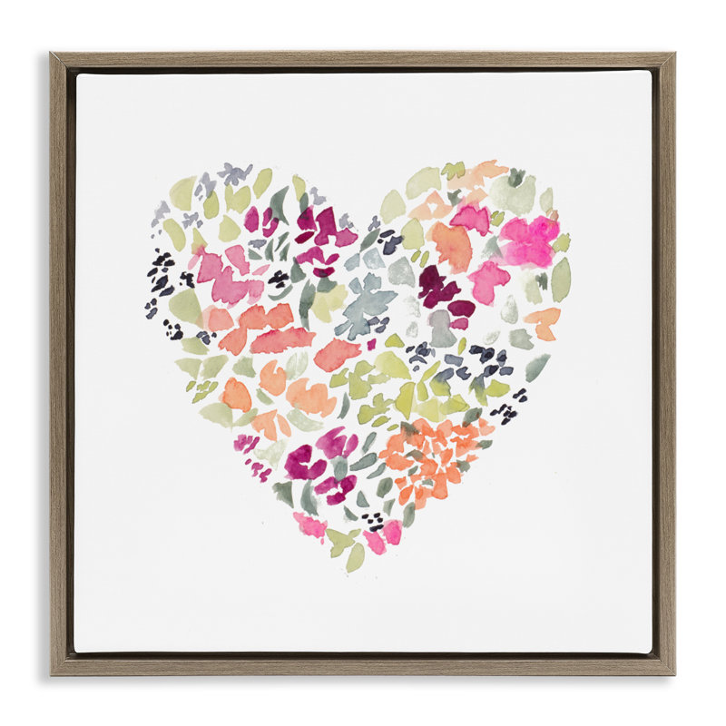 Cadre flottant Blooming Pastel Heart, design par Lanie Loreth, H 25 po x l 25 po, Cadre flottant orme Montalcino