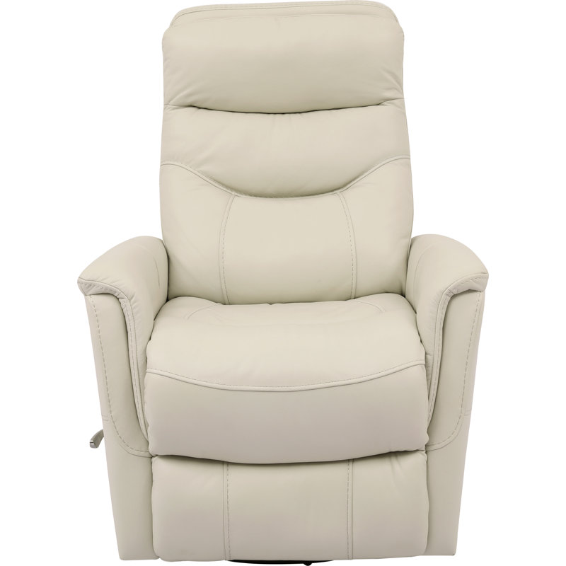 Akeelah 31" Top Grain Leather Manual Swivel Glider Recliner, Ivory Genuine Leather
