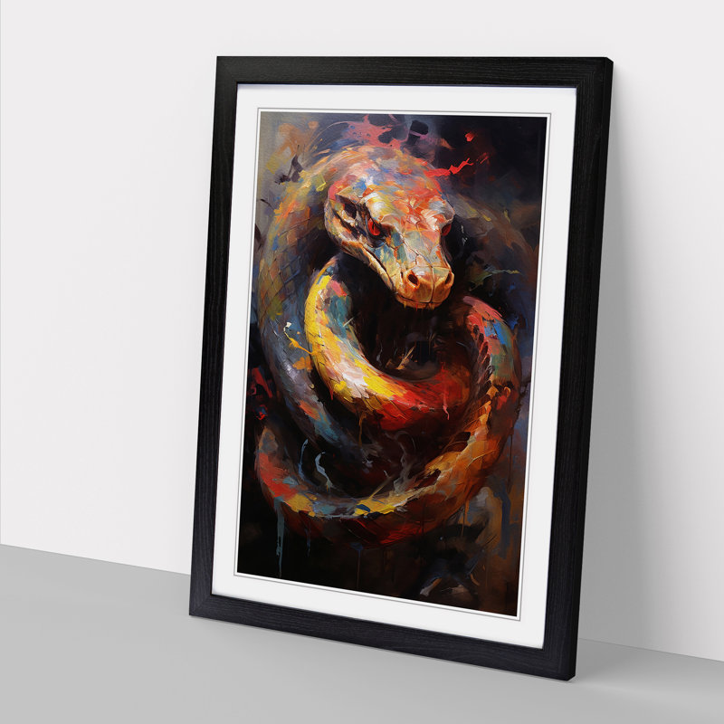 Snake Gestural Art - Framed Print, 34cm H x 25cm W x 2cm D, Black Framed