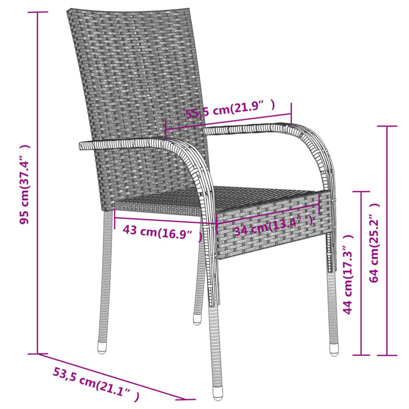 Adden 6 - Person Wicker Patio Dining Set with Rectangular Table, Black, 74cm H x 200cm W x 100cm D