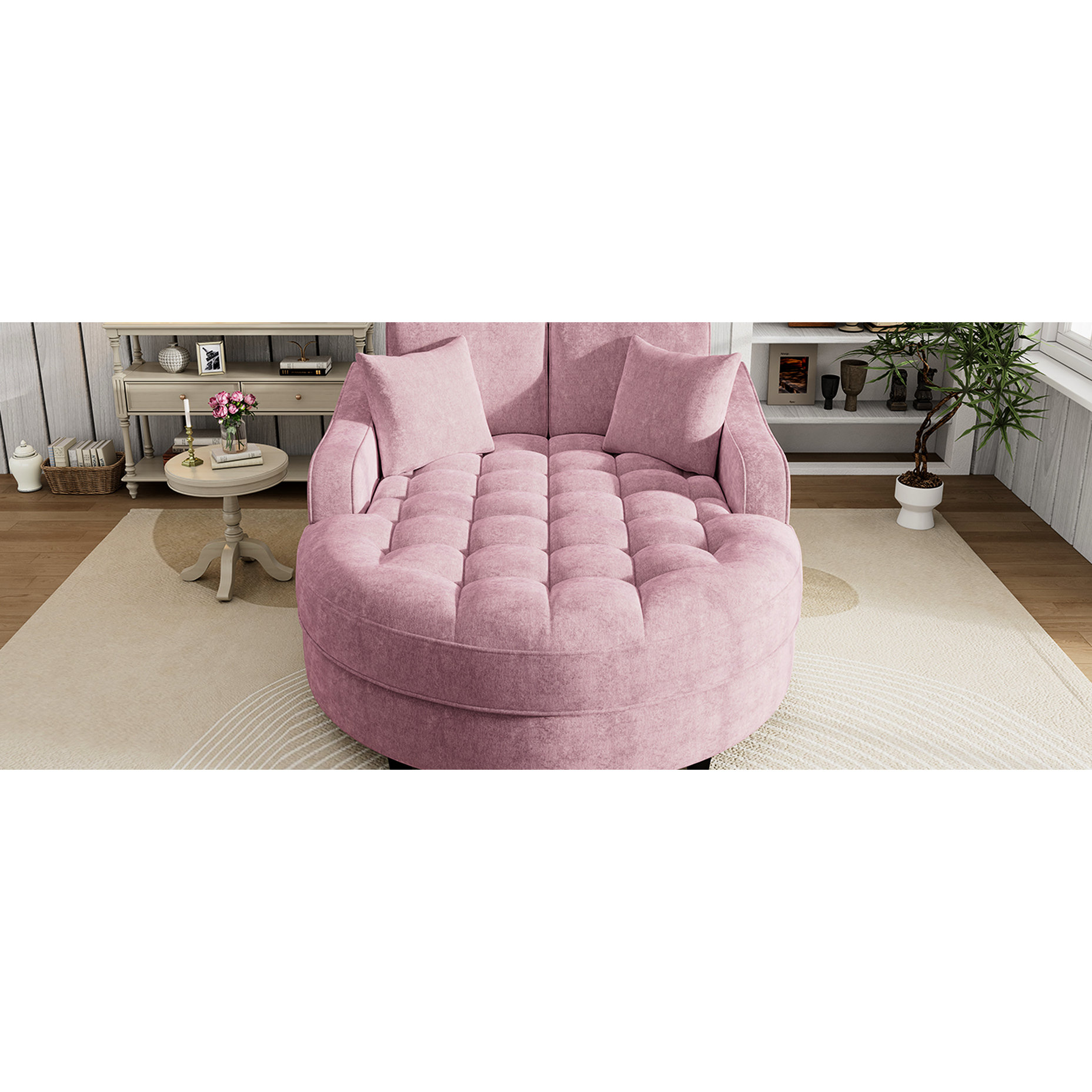 Latitude Run® Pink Chaise Lounge Bed, Fabric, Detachable Pillows, 55 ...
