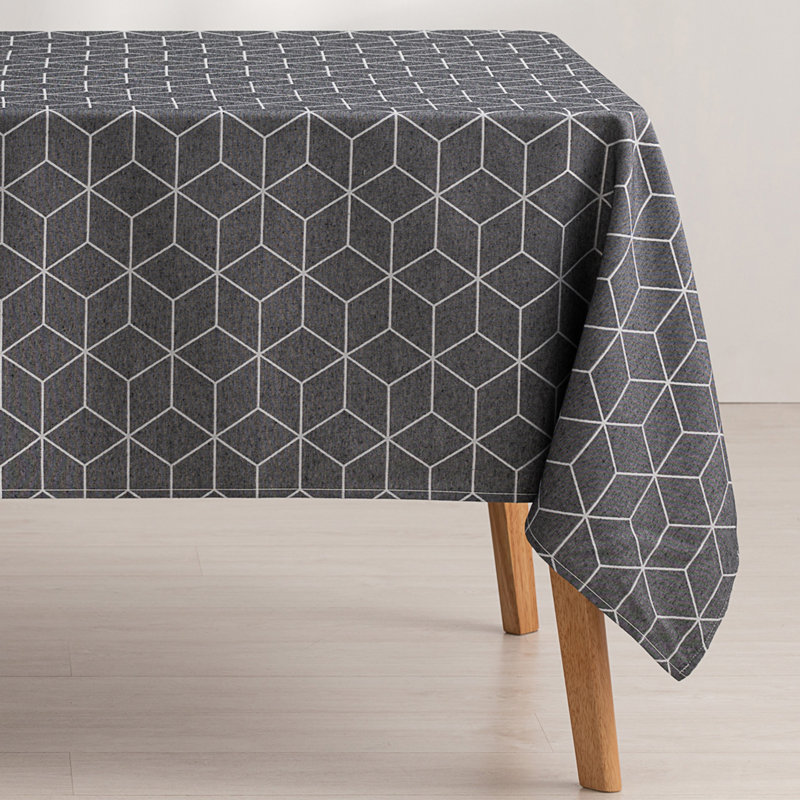 Heslington Geometric Cotton Tablecloth, 180cm W x 140cm L, Black