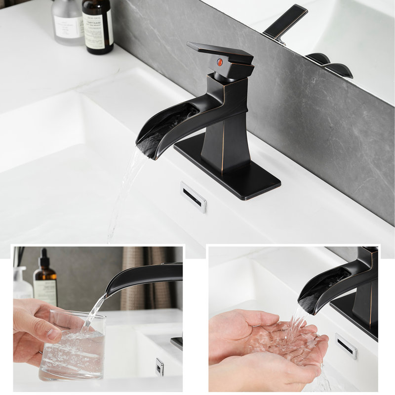 Bathroom Sink Faucet With Deck Plate Waterfall, Pop Up Drain, Supply Lines, Control Tap One Handle Faucet, Cartridge Valve