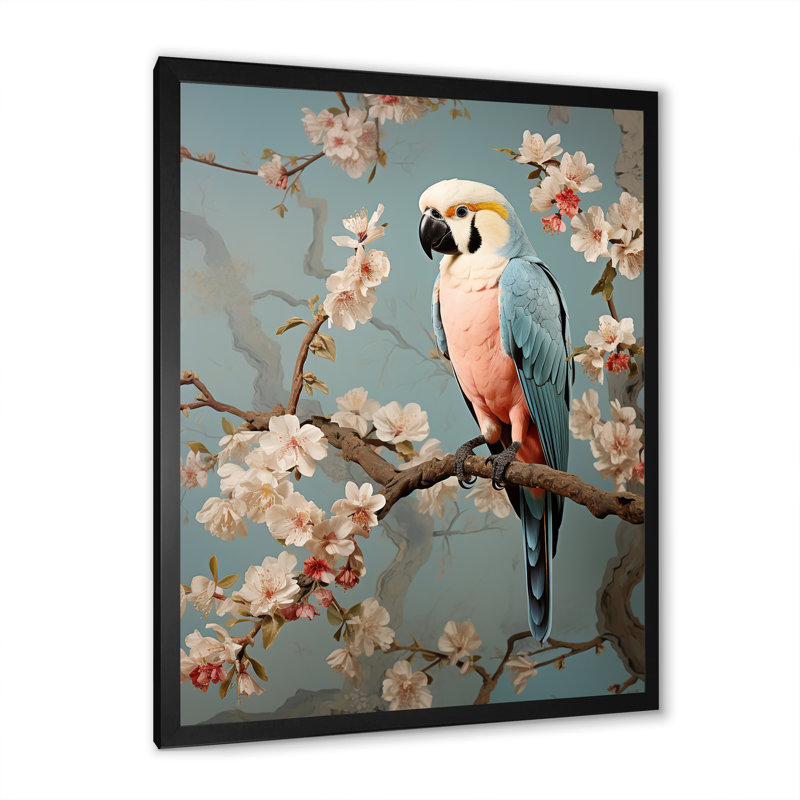 Art floral rétro perroquets rétro 2 - perroquet, Cadre photo noir, H 32 po x l 24 po x P 1 po