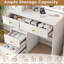 Bureau de coiffeuse blanc avec miroir caché et réglable, éclairage tricolore, grand espace de rangement pour écran tactile à 5 tiroirs, grandes petites chambres
