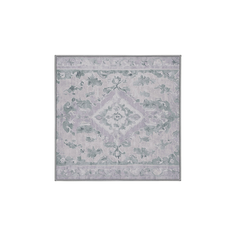 Machine Washable Gray Area Rug, Square 6'