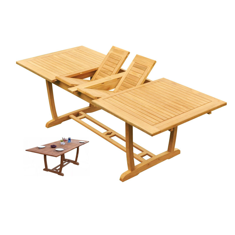 9 Pcs Grade-A Teak Wood Dining Set: 94" Double Extension Mas Rectangle Trestle Leg  Table And 8 Travota Stacking Arm Chairs #11TV2108