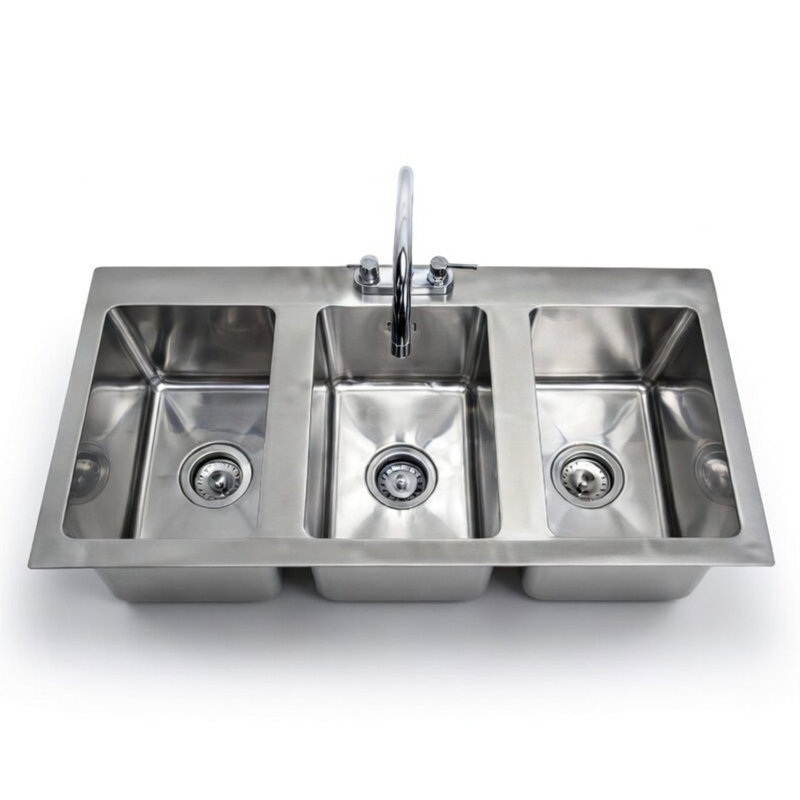 37'' L Triple Bowl Stainless Steel Kitchen Sink 3 Bowl 10" x 14" x 10" with Faucet