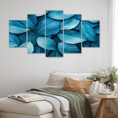 Feuilles bleu sarcelle monochromes Layrs III - bleu sarcelle - art mural traditionnel pour salon diamant
