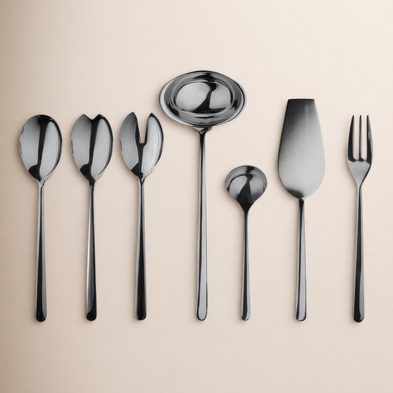Linea 7 - Piece Stainless Steel Hostess Set, Black Gold