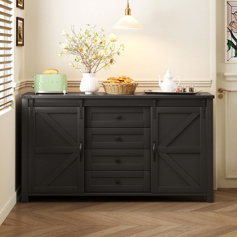 55.1-Inch Sideboard With Storage, Black