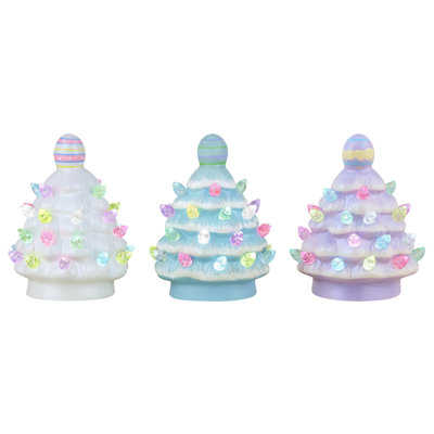 3 Mini Ceramic Trees with Easter Egg Toppers