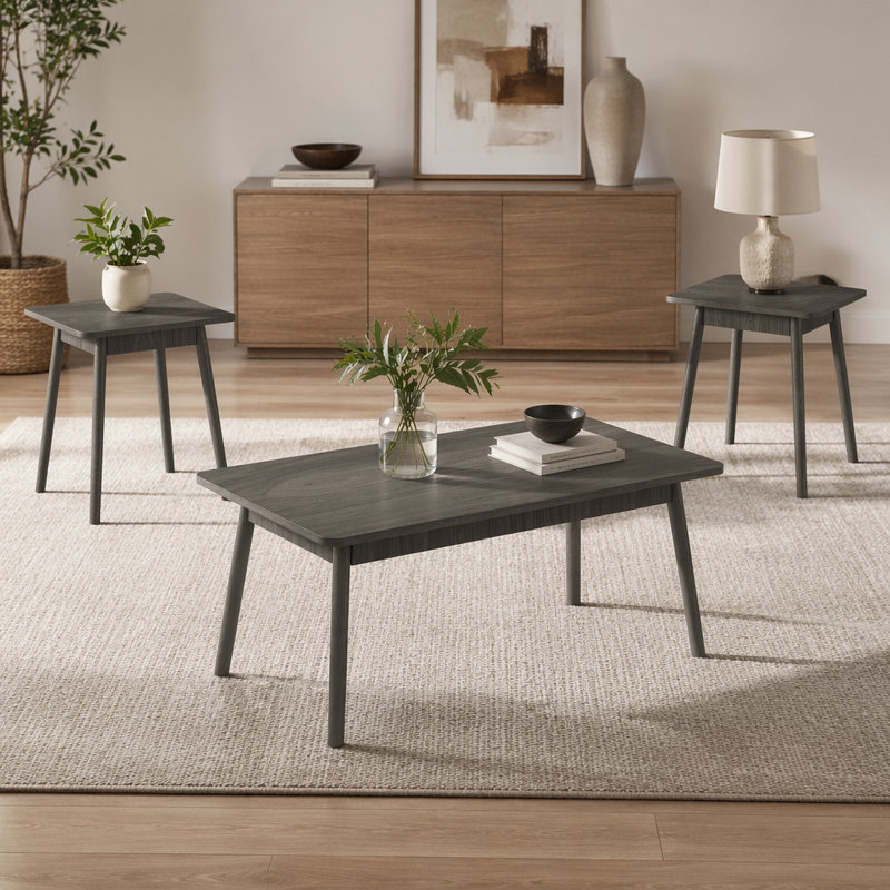 Ensemble de table, ensemble de 3 pièces, café, bout, côté, décor, salon, stratifié gris, Mid-Century, moderne, Gris