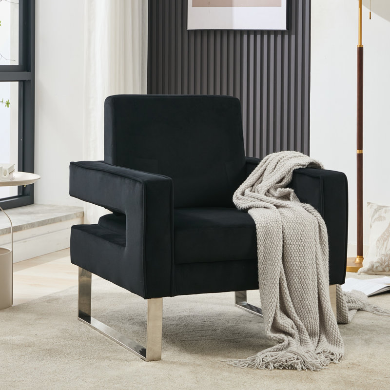 Morden Velvet Accent Chair, Black Velvet, 2