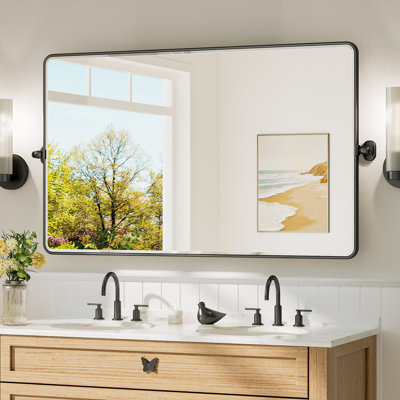 Bathroom Tilt Mirror with Aluminum Alloy Frame, Pivot Mirror, Adjustable Rotating Wall Mounted Vanity Mirror with Beveled Glass
