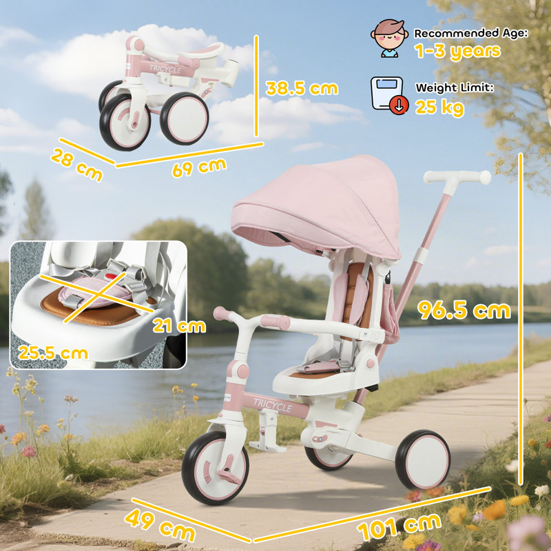 Zoomie Kids Push/Pull Ride On, Pink