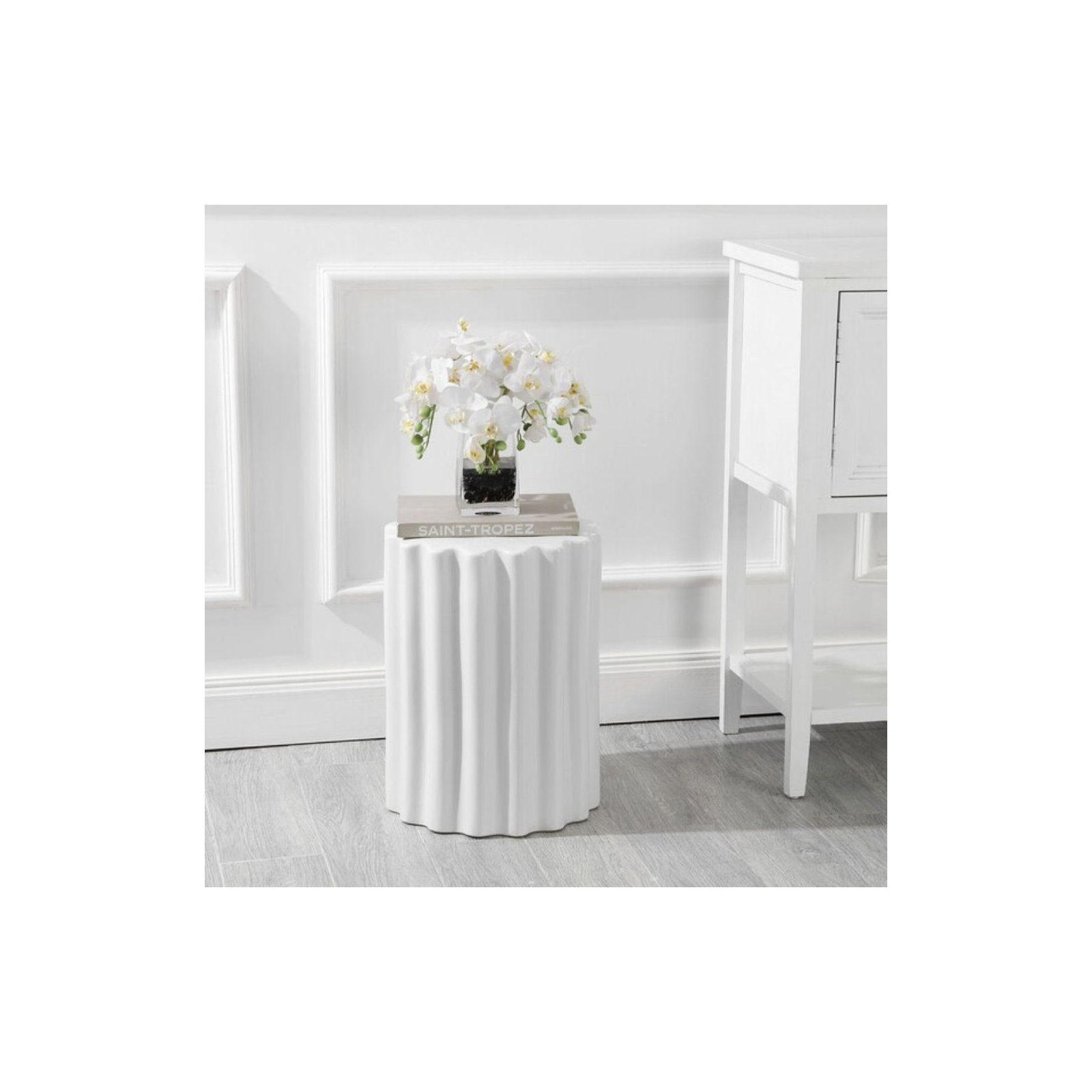 Pier Ceramic Accent Stool, White