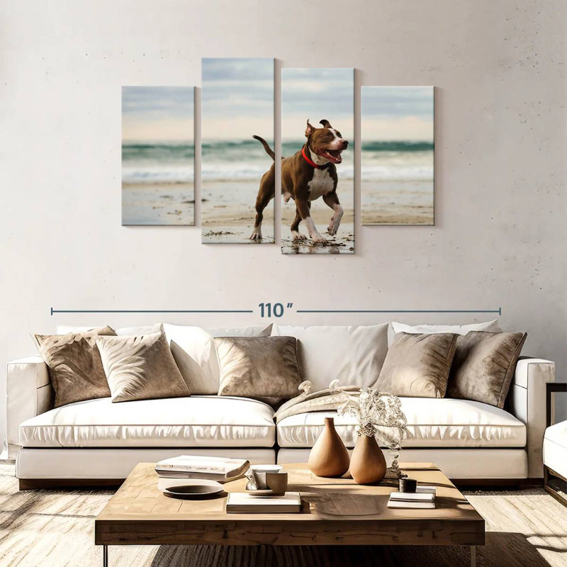 Pit Bull On Beach, 48" H x 75" W