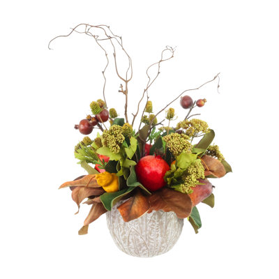 Thistle and Pomegranates Arranged in Decorative Ceramic Pot