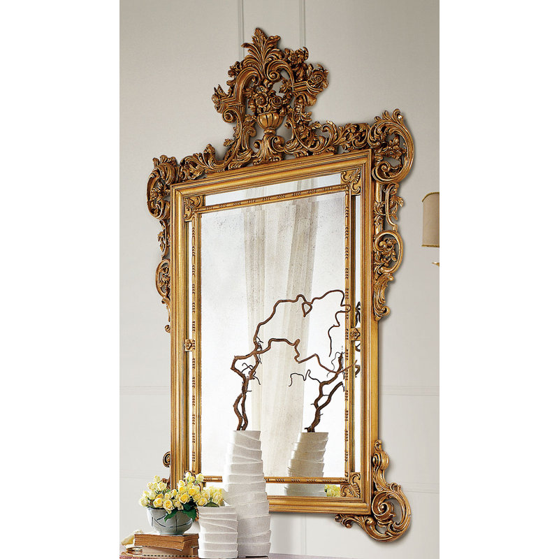 Ornate Traditional Beveled Accent Mirror, Gold