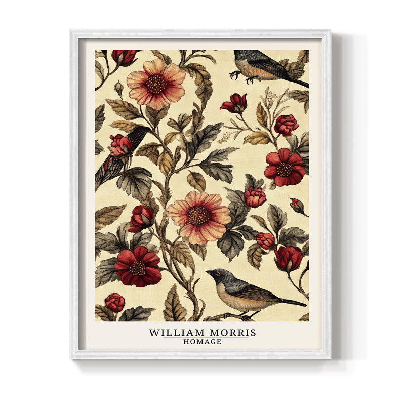 Imprimé encadré en bois massif de la série Cxxxl de William Morris, 15" H x 12" W, Blanc