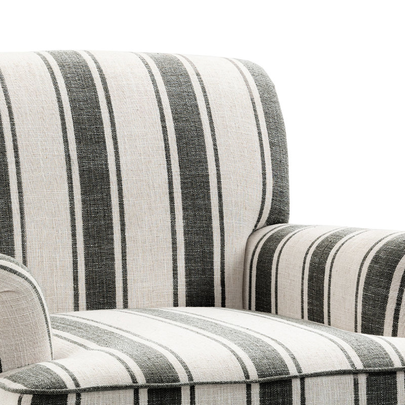 Upholstered Linen Blend Armchair, Black Stripe Linen