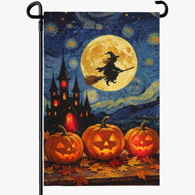 Halloween, drapeau de jardin, sorcière, lune, citrouille, drapeaux de jardin, nuit étoilée effrayante, maison d'Halloween, bannière Jack O Lantern