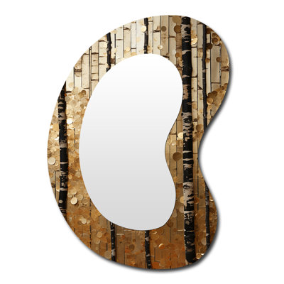 Erencan Yellow Festive Botanical Abstractions - Botanicals Unique Shape Unique Wall Mirror, Modern Asymmetrical Mirror, Printed Metal Art