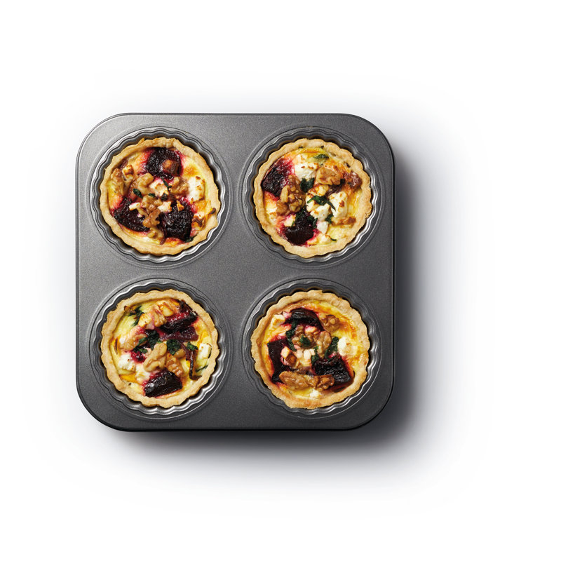 MasterClass Non-Stick Four Hole Loose Base Fluted Mini Tartlet Pan