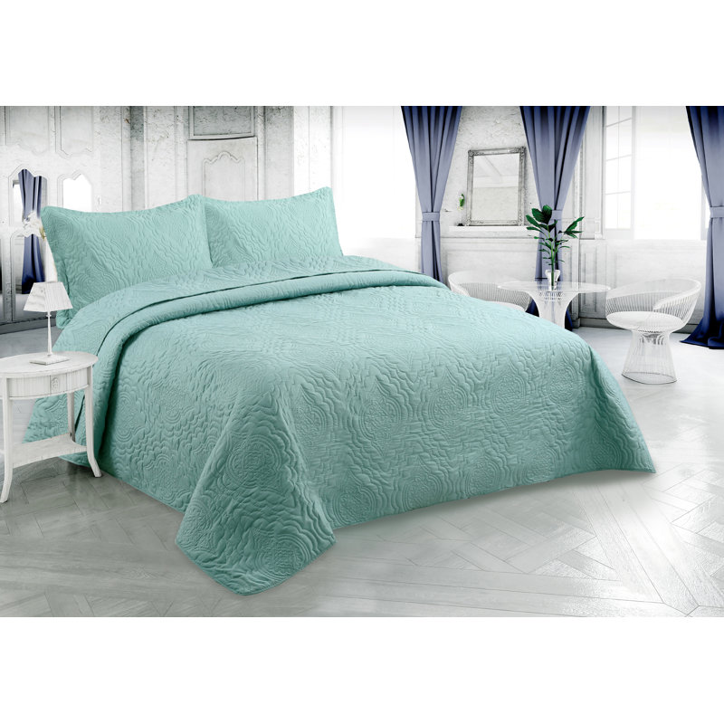 Ensemble de courtepointe 2 pièces Marina, Courtepointe simple + 1 taie décorative simple, Vert