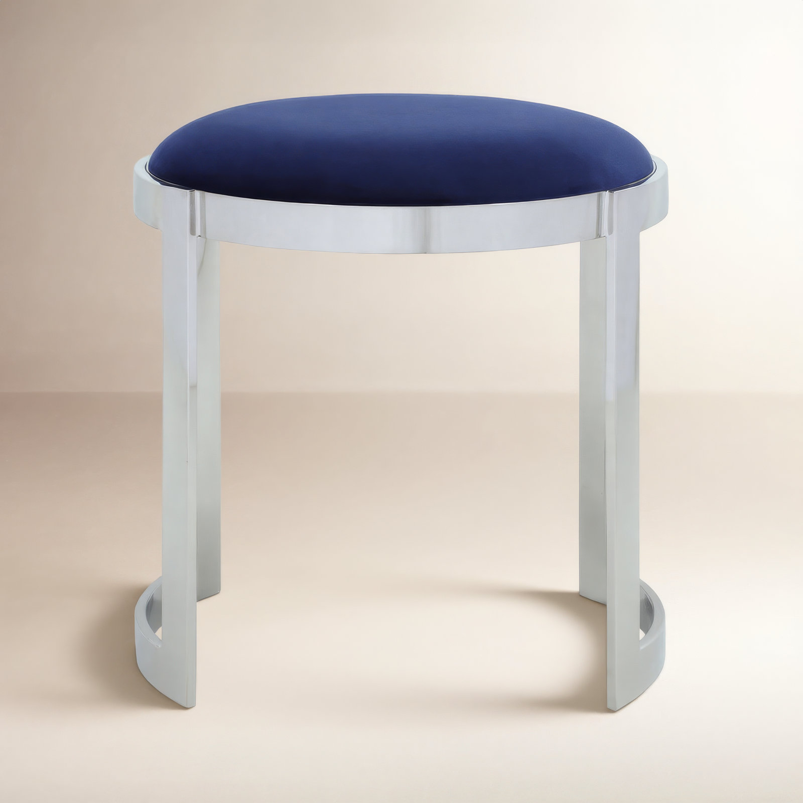 Nouri Velvet Vanity Stool, Navy Velvet, Silver