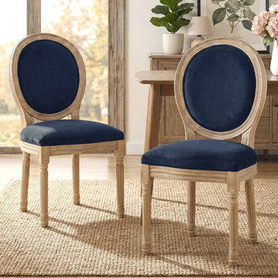 Chaises d'appoint de salle à manger en bois massif de style Mid-Century de 20 po de hauteur Louis II, bleu marine et velours Amando