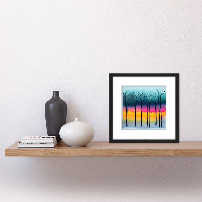 Winter Trees Sunset Watercolour Forest - Single Picture Frame Print