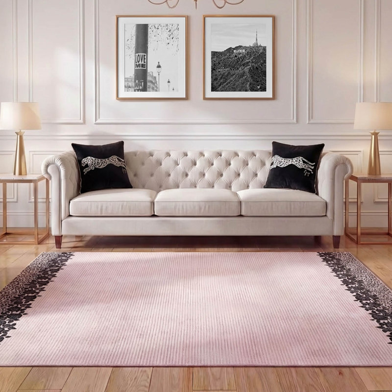  Finely Machine Washable Area Rugs, 7'10 x 10', Light Pink/Black