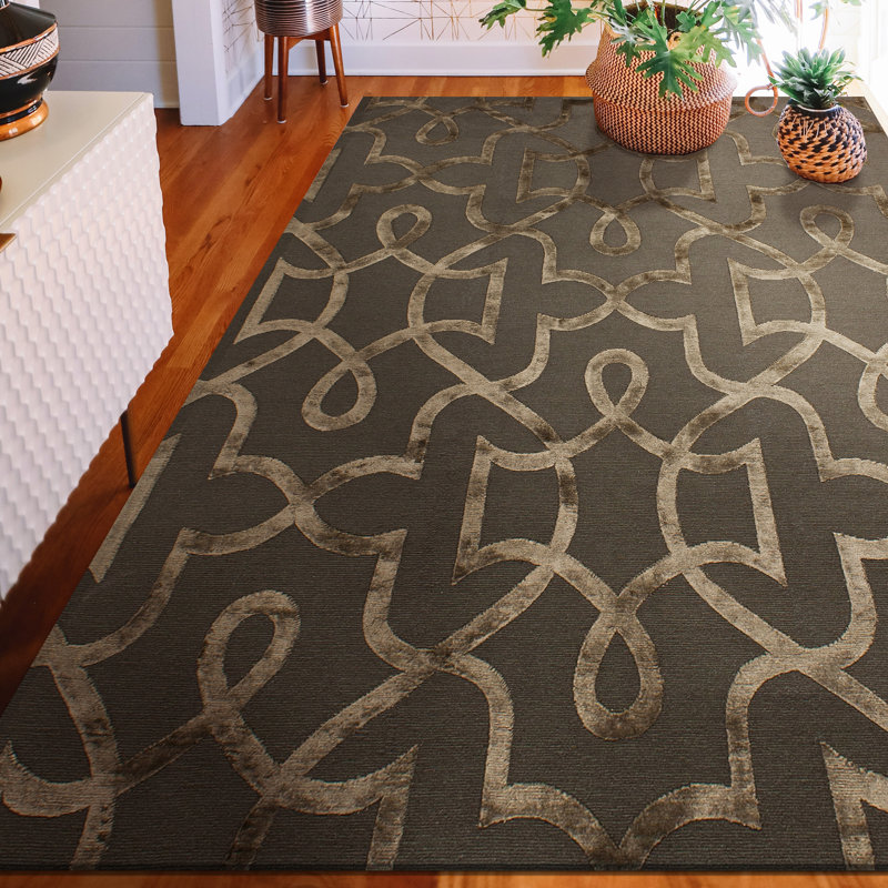 Geometric Area Rug in Dark Brown/Beige, Rectangle 9' x 12'