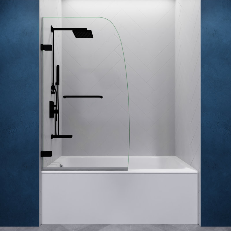 Matte Black Frameless Hinged Tub Door with Clear Glass