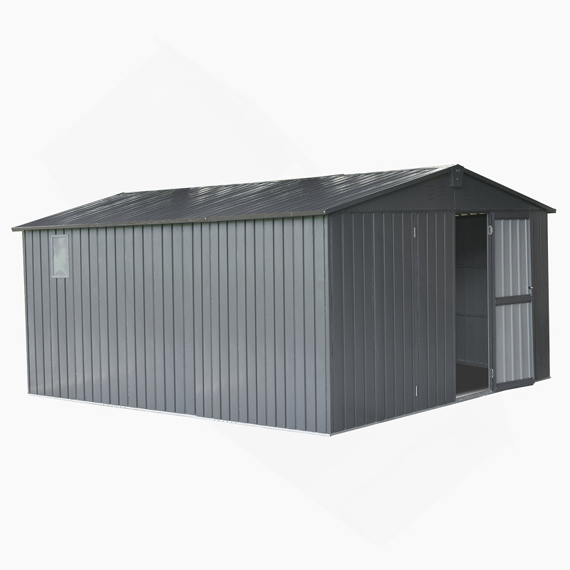 Remise de rangement 11 pi x 12,5 pi avec structure en acier galvanisé et fenêtres, remise de rangement en métal, Gris foncé