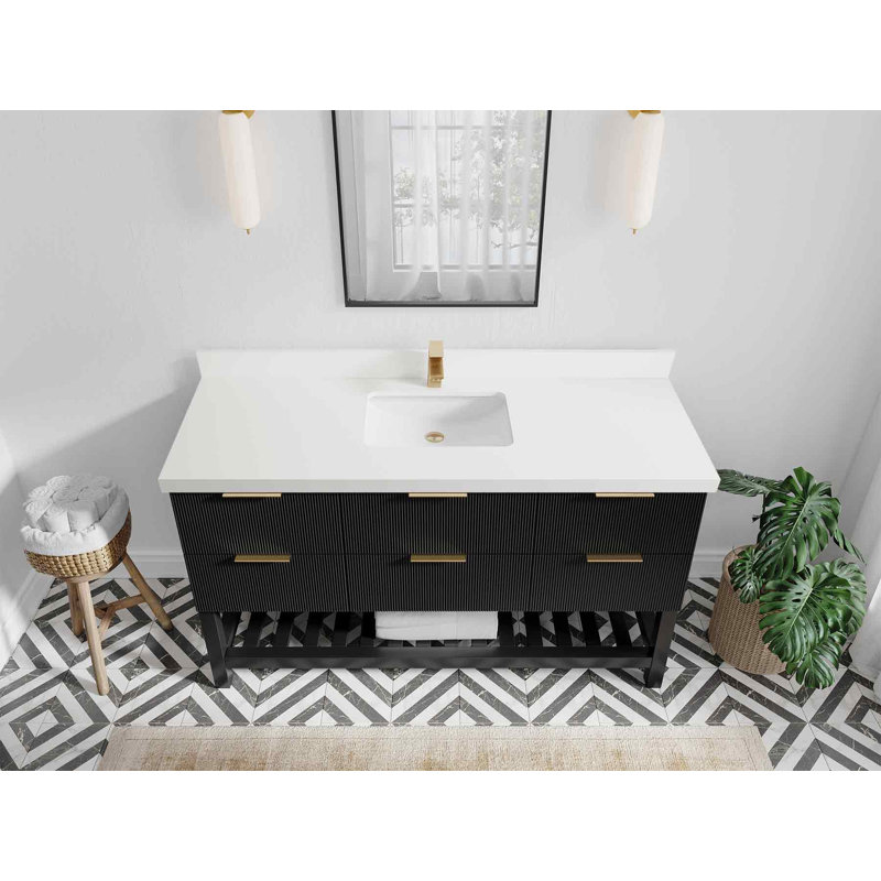 60'' Single Bathroom Vanity with Quartz Top, White