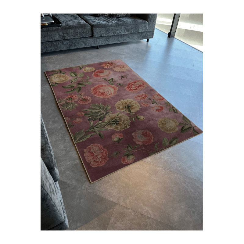 Tapis décoratif moderne mauve à motif abstrait rose, Tapis de couloir 3 pi 3 po x 9 pi 10 po