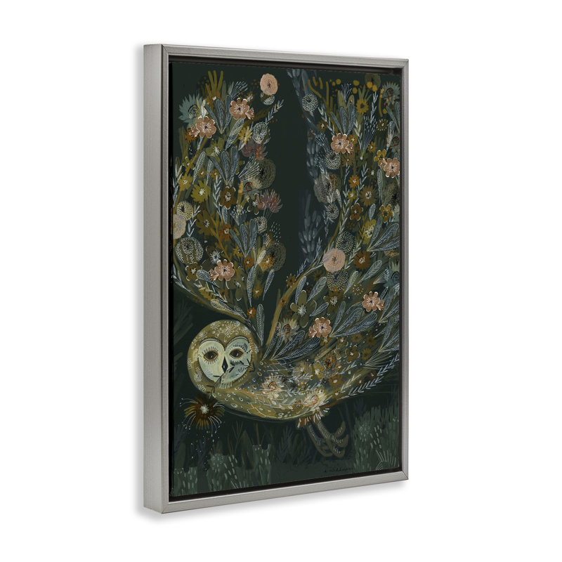 Cadre flottant floral chouette, Cadre flottant gris lustré, H 25 po x l 17 po