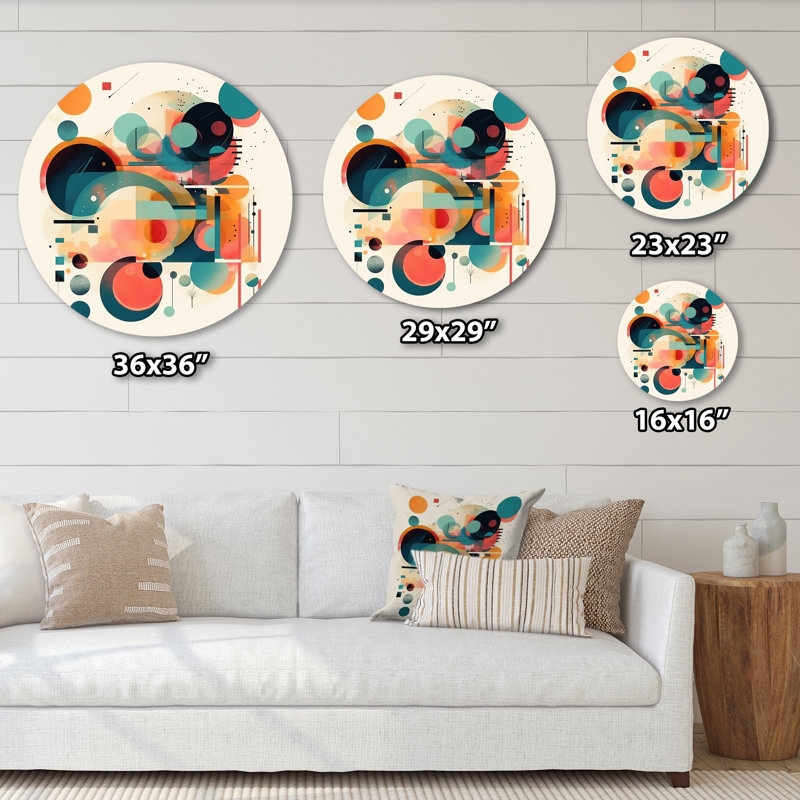 Orange et bleu, espace contemplatif VI - Minimalisme abstrait, art mural rond sur métal, H 16 po x l 16 po x P 1 po