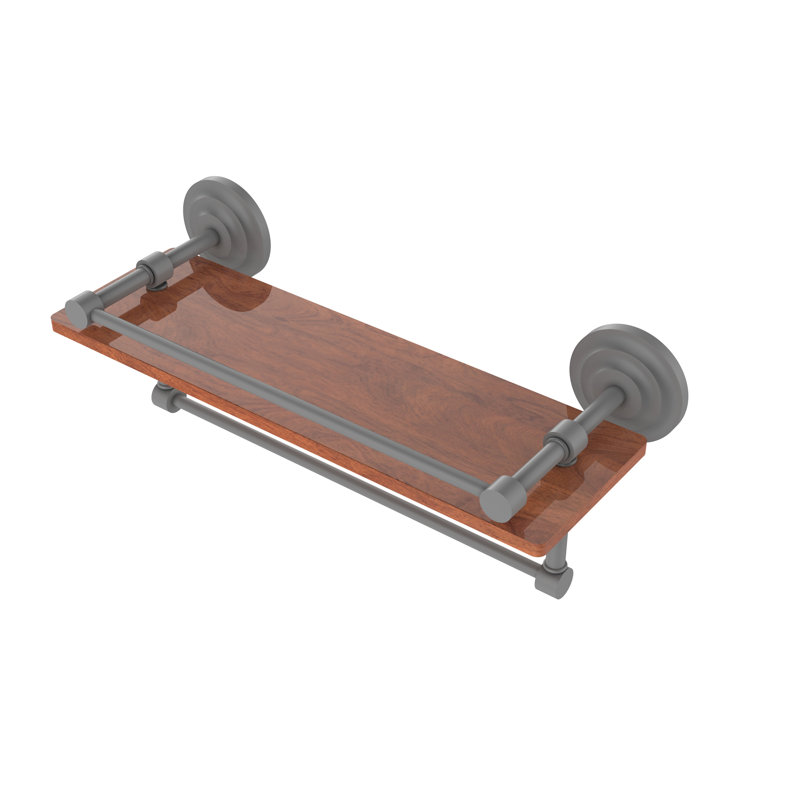 Leamore Bracket Shelf with Towel Bar, Matte Gray, 5" H x 16" W x 5" D
