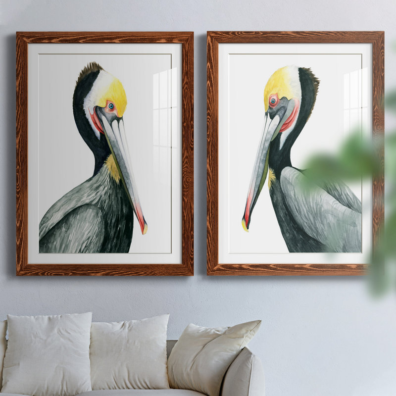 Pelican I - ensemble de 2 peintures encadrées, H 37,5 po x l 55 po x P 1,5 po, Papier avec cadre érable
