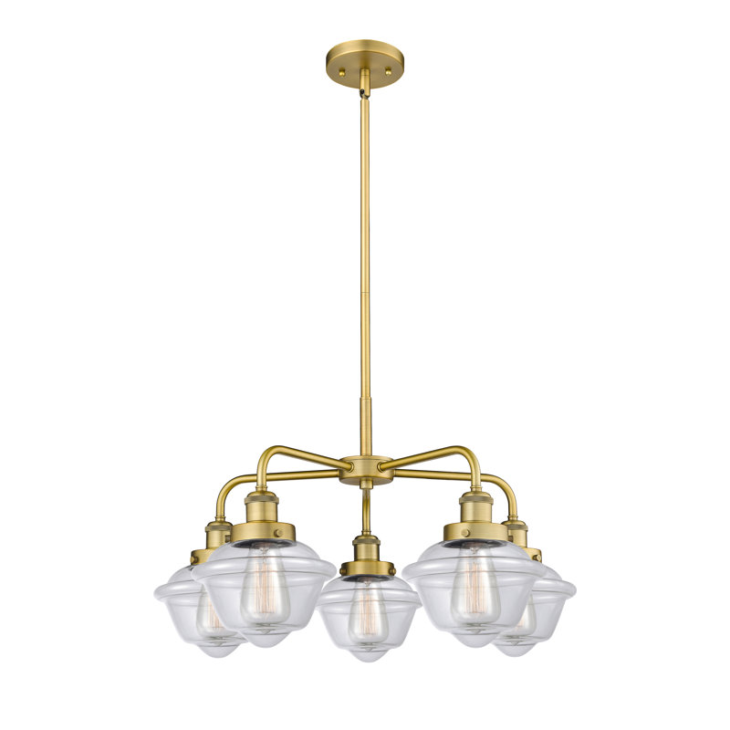Grourke 5 - Light Glass Dimmable Chandelier, Clear, Brushed Brass