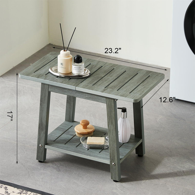 HDPS Shower Bench Seat For Inside Shower, Waterproof Shower Stool For Shaving Legs, Poly Lumber Shower Chair Seat, Bathroom Shower Foot Rest Stool With Storage Shelf, No-Slip, Gray