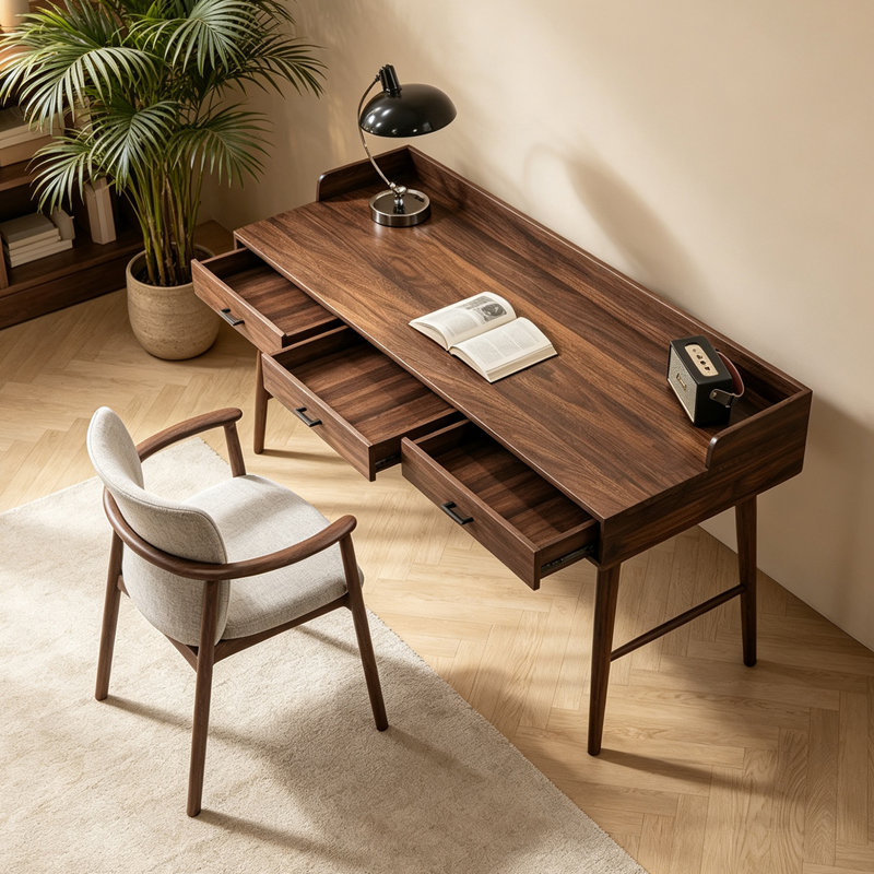 Simple Rectangle Nut-brown Solid Wood Writing Desk
