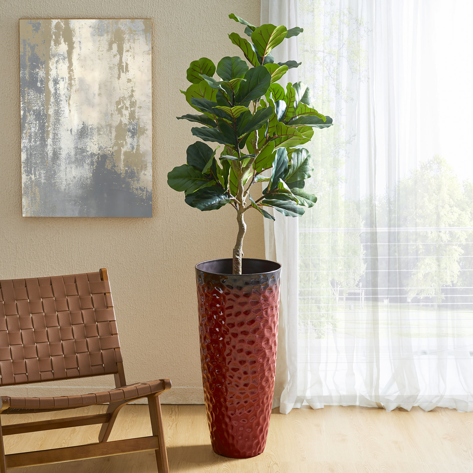 Pot Planter, Red, 31" H x 15" W x 15" D